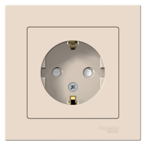 Розетка с заземлением, со шторками, с рамкой, AtlasDesign бежевый