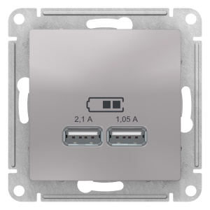 Розетка USB 2-местная, без рамки, AtlasDesign алюминий