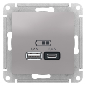 Розетка USB тип A+C, без рамки, AtlasDesign алюминий