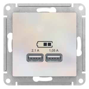 Розетка USB 2-местная, без рамки, AtlasDesign жемчуг