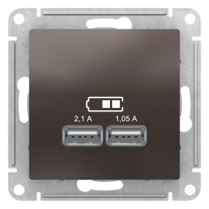 Розетка USB 2-местная, без рамки, AtlasDesign мокко