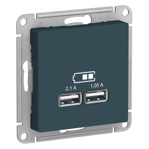 Розетка USB 2-местная, без рамки, AtlasDesign изумруд
