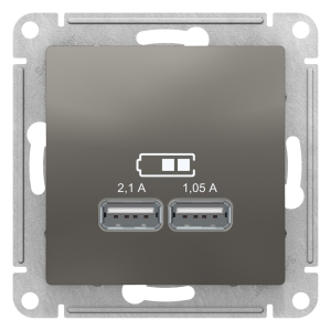 Розетка USB 2-местная, без рамки, AtlasDesign сталь