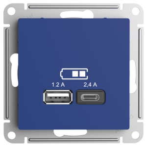Розетка USB тип A+C, без рамки, AtlasDesign аквамарин