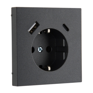 2-местное USB зарядное устройство, 2 порта (тип A+C) 3.4A, без рамки, MODERN антрацит