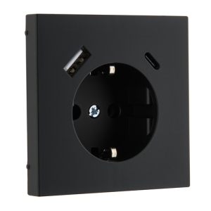 2-местное USB зарядное устройство, 2 порта (тип A+C) 3.4A, без рамки, MODERN черный матовый