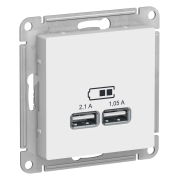 Розетка USB 2-местная, без рамки, AtlasDesign белый