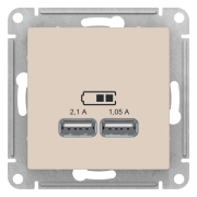 Розетка USB 2-местная, без рамки, AtlasDesign бежевый