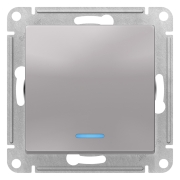 Выключатель 1-клавишный с подсветкой, без рамки, AtlasDesign алюминий