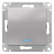 Переключатель проходной 1-клавишный, с подсветкой, без рамки, AtlasDesign алюминий