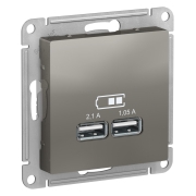 Розетка USB 2-местная, без рамки, AtlasDesign сталь