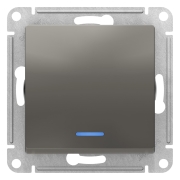 Переключатель проходной 1-клавишный, с подсветкой, без рамки, AtlasDesign сталь
