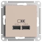 Розетка USB 2-местная, без рамки, AtlasDesign песочный