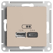 Розетка USB тип A+C, без рамки, AtlasDesign песочный