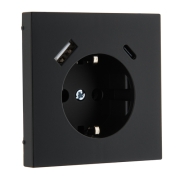 2-местное USB зарядное устройство, 2 порта (тип A+C) 3.4A, без рамки, MODERN черный матовый